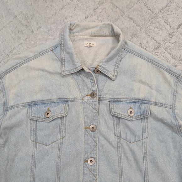 Pol Jacket Womens M Blue Light Wash Trucker Cotton Oversized Button Up  - Picture 2 of 8